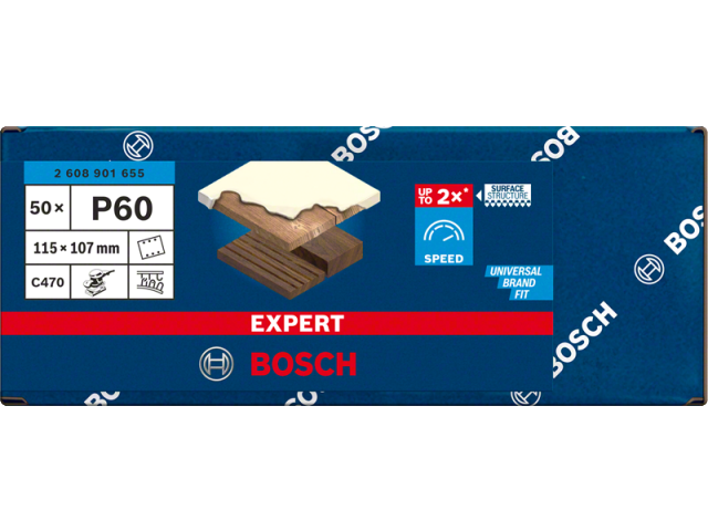 Brusni papir EXPERT C470 z 6 luknjami za vibracijske brusilnike, Dimenzije: 115x107mm, Zrnatost: 60, 2608901655